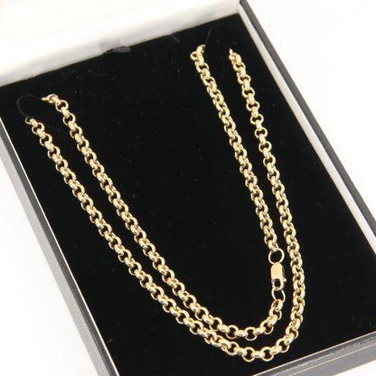 Vintage 9ct Yellow Gold Hallmarked 21.5 Inch Rolo Belcher Chain Necklace Boxed Gift