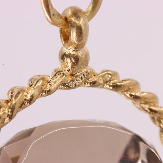 Vintage 9ct Hallmarked Yellow Gold Citrine Spinner Pendant Drop Fob Charm Gift