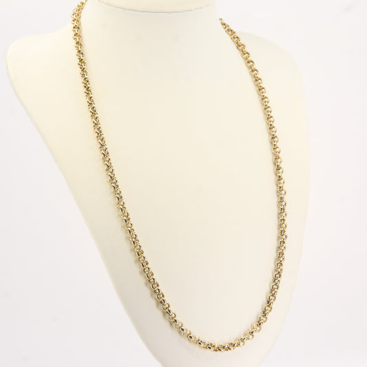 Vintage 9ct Yellow Gold Hallmarked 21.5 Inch Rolo Belcher Chain Necklace Boxed Gift
