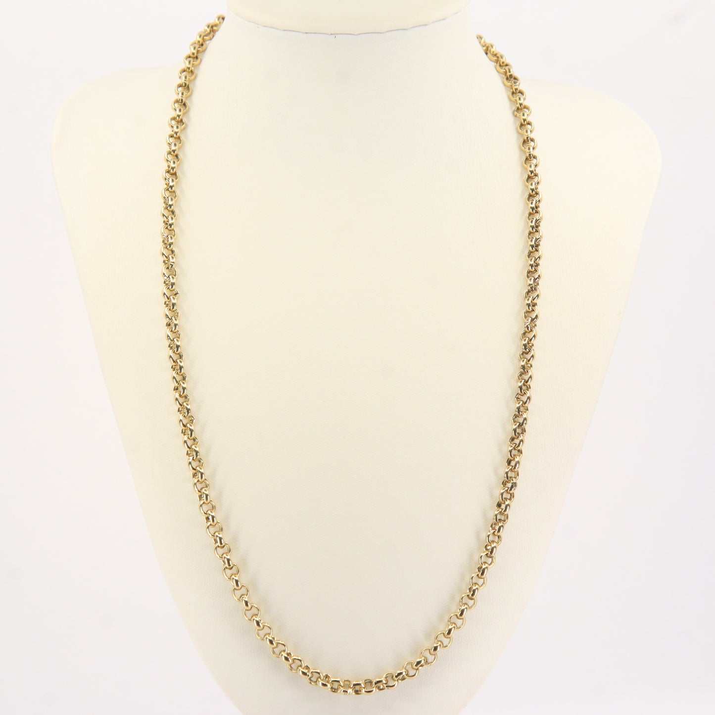 Vintage 9ct Yellow Gold Hallmarked 21.5 Inch Rolo Belcher Chain Necklace Boxed Gift