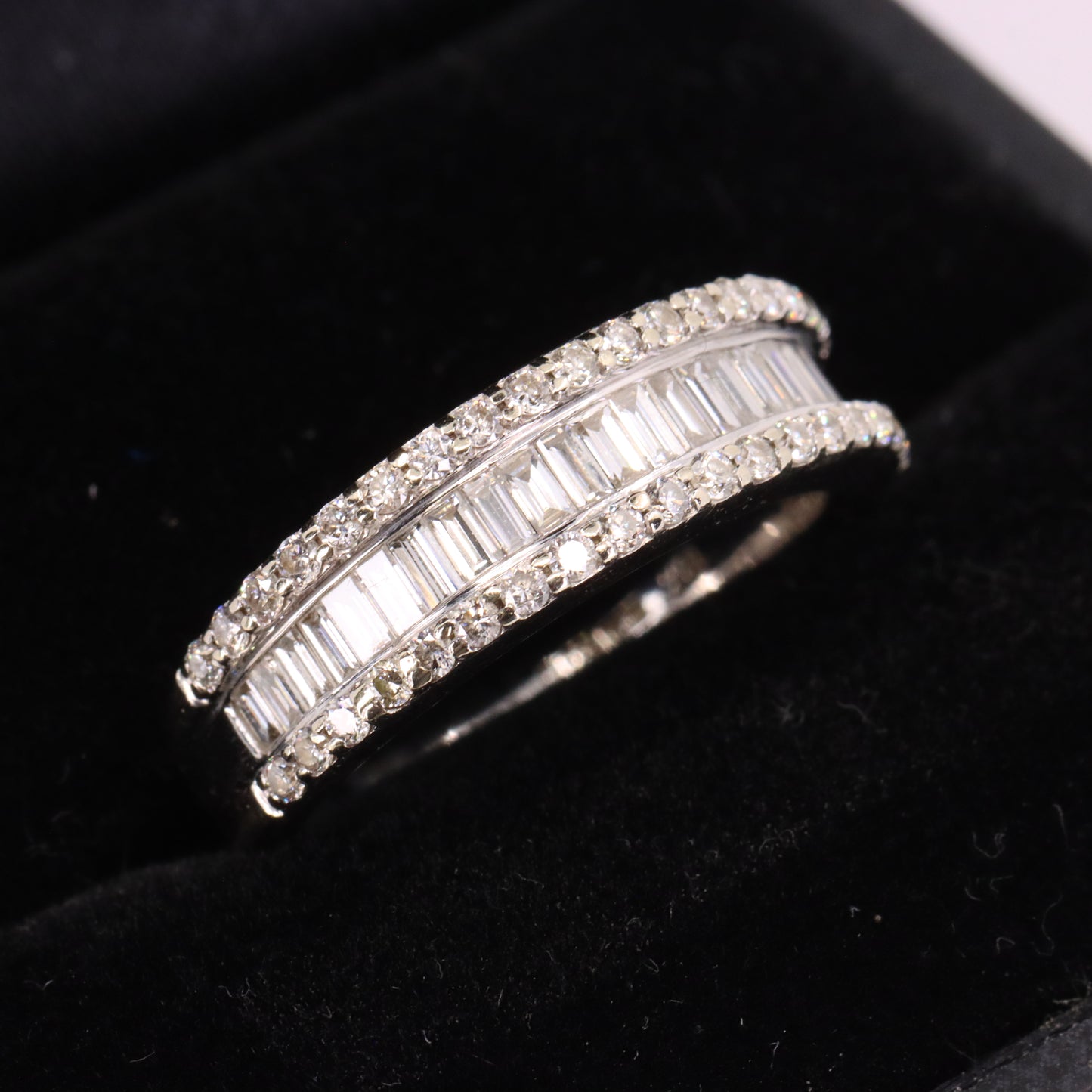 Vintage 18ct Hallmarked White Gold Baguette Diamond Half Eternity Ring Boxed Gift