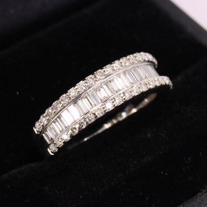 Vintage 18ct Hallmarked White Gold Baguette Diamond Half Eternity Ring Boxed Gift