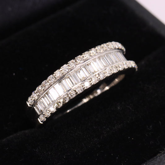 Vintage 18ct Hallmarked White Gold Baguette Diamond Half Eternity Ring Boxed Gift