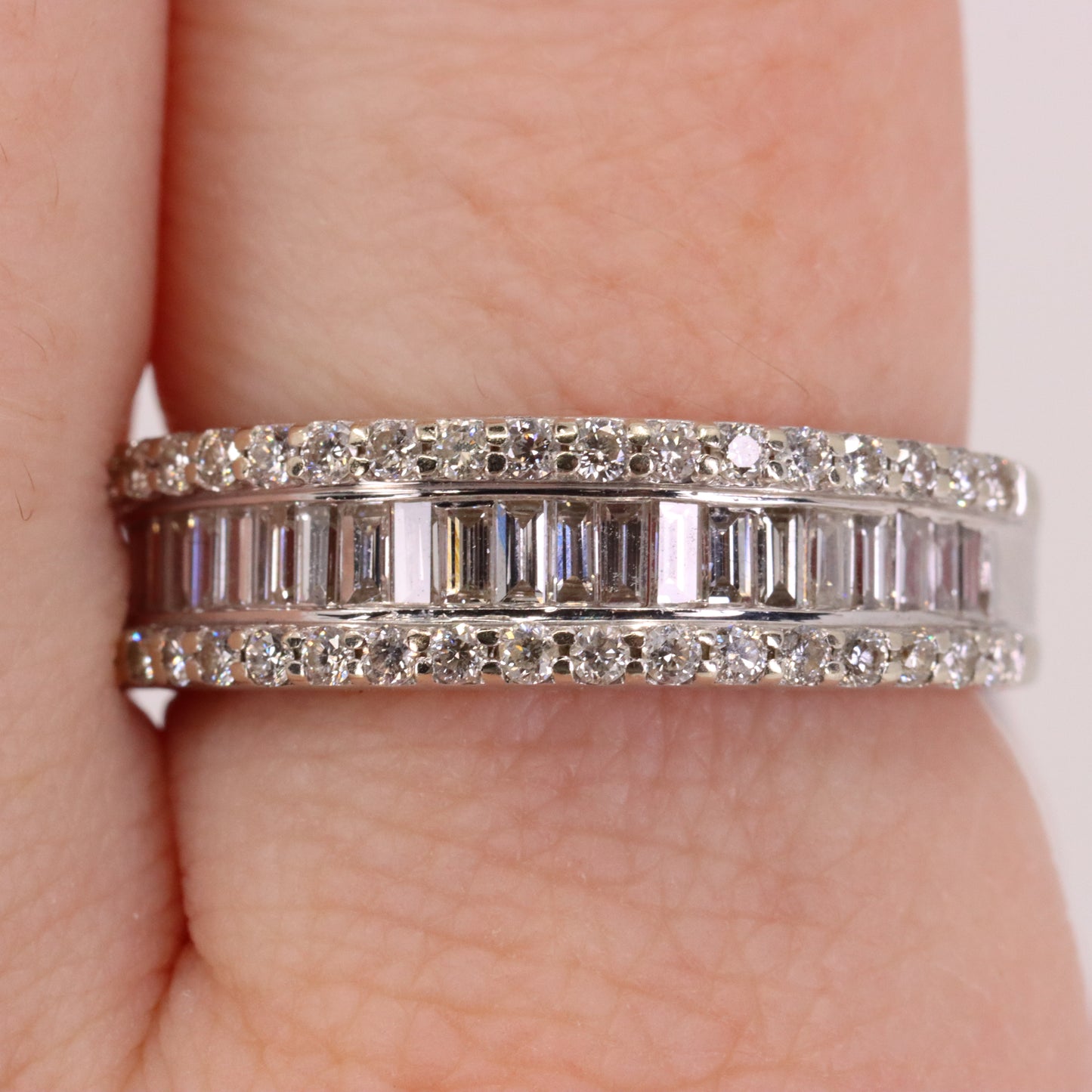 Vintage 18ct Hallmarked White Gold Baguette Diamond Half Eternity Ring Boxed Gift