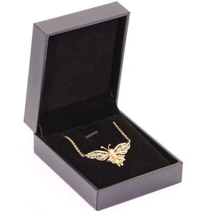 Vintage 9ct Hallmarked Tri Tone Gold Filigree Butterfly Pendant Necklace 17 Inch