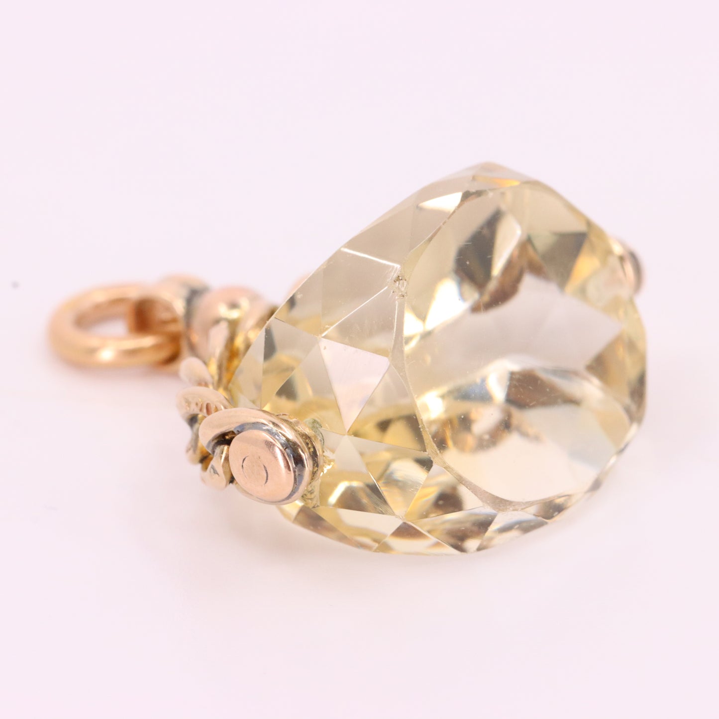 Antique 9ct Hallmarked Yellow Gold Citrine Spinner Pendant Drop Fob Charm Gift