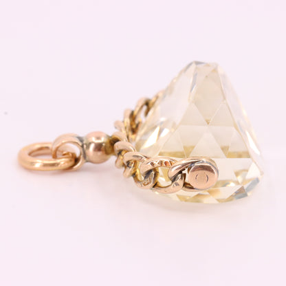 Antique 9ct Hallmarked Yellow Gold Citrine Spinner Pendant Drop Fob Charm Gift