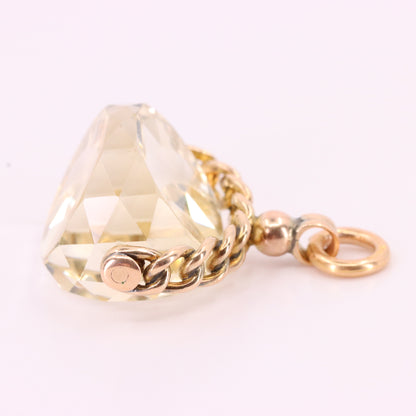 Antique 9ct Hallmarked Yellow Gold Citrine Spinner Pendant Drop Fob Charm Gift