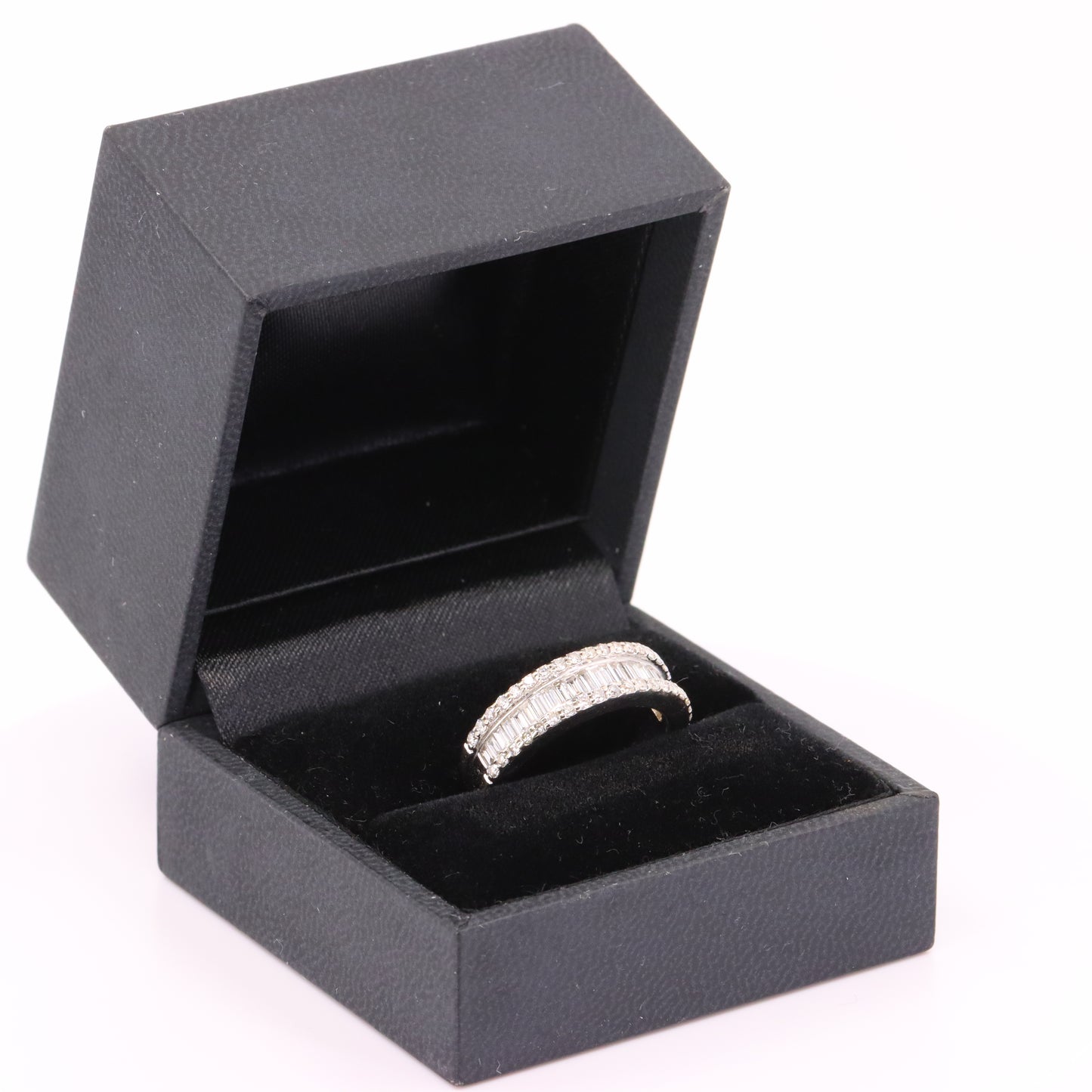 Vintage 18ct Hallmarked White Gold Baguette Diamond Half Eternity Ring Boxed Gift