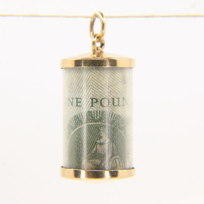 Vintage 9ct Hallmarked Gold 1 Pound Old UK Currency Luck Charm Pendant Gift