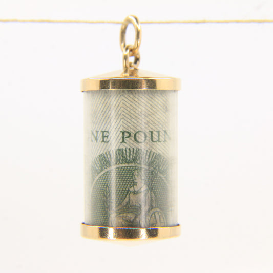 Vintage 9ct Hallmarked Gold 1 Pound Old UK Currency Luck Charm Pendant Gift