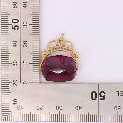 Vintage 9ct Hallmarked Gold Purple Glass Spinner Pendant Drop Fob Charm Gift