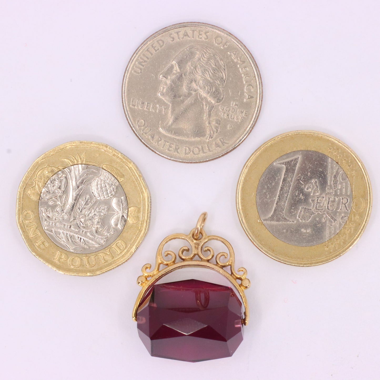 Vintage 9ct Hallmarked Gold Purple Glass Spinner Pendant Drop Fob Charm Gift