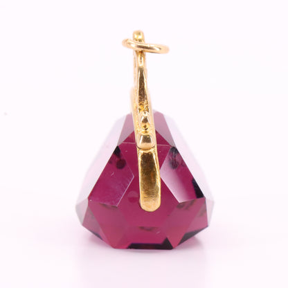 Vintage 9ct Hallmarked Gold Purple Glass Spinner Pendant Drop Fob Charm Gift