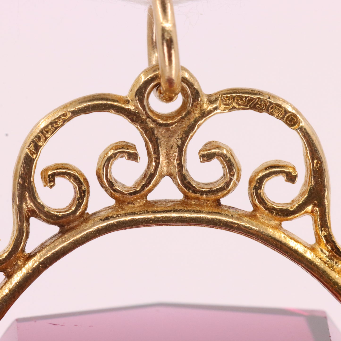 Vintage 9ct Hallmarked Gold Purple Glass Spinner Pendant Drop Fob Charm Gift