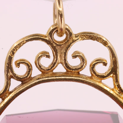 Vintage 9ct Hallmarked Gold Purple Glass Spinner Pendant Drop Fob Charm Gift