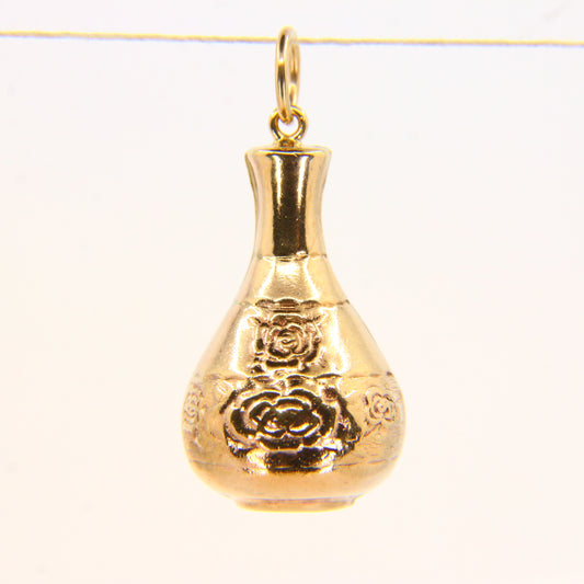 Vintage 9ct Wine Flask Charm – Floral Hallmarked Gold Pendant