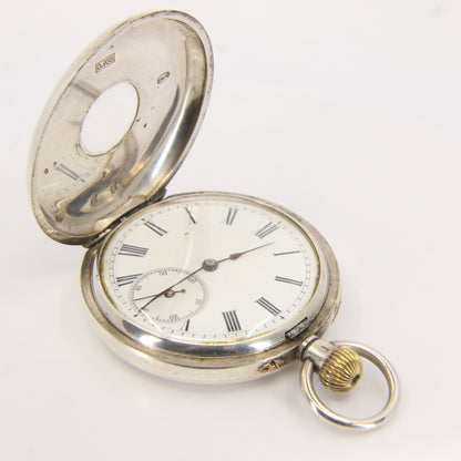 Antique Swiss 935 Silver Demi Hunter Pocket Watch Swiss Lever Movement K&CIE