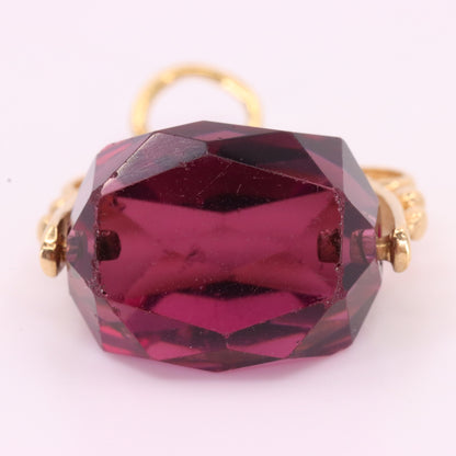 Vintage 9ct Yellow Gold Purple Glass Spinner Drop Fob Charm Pendant Gift