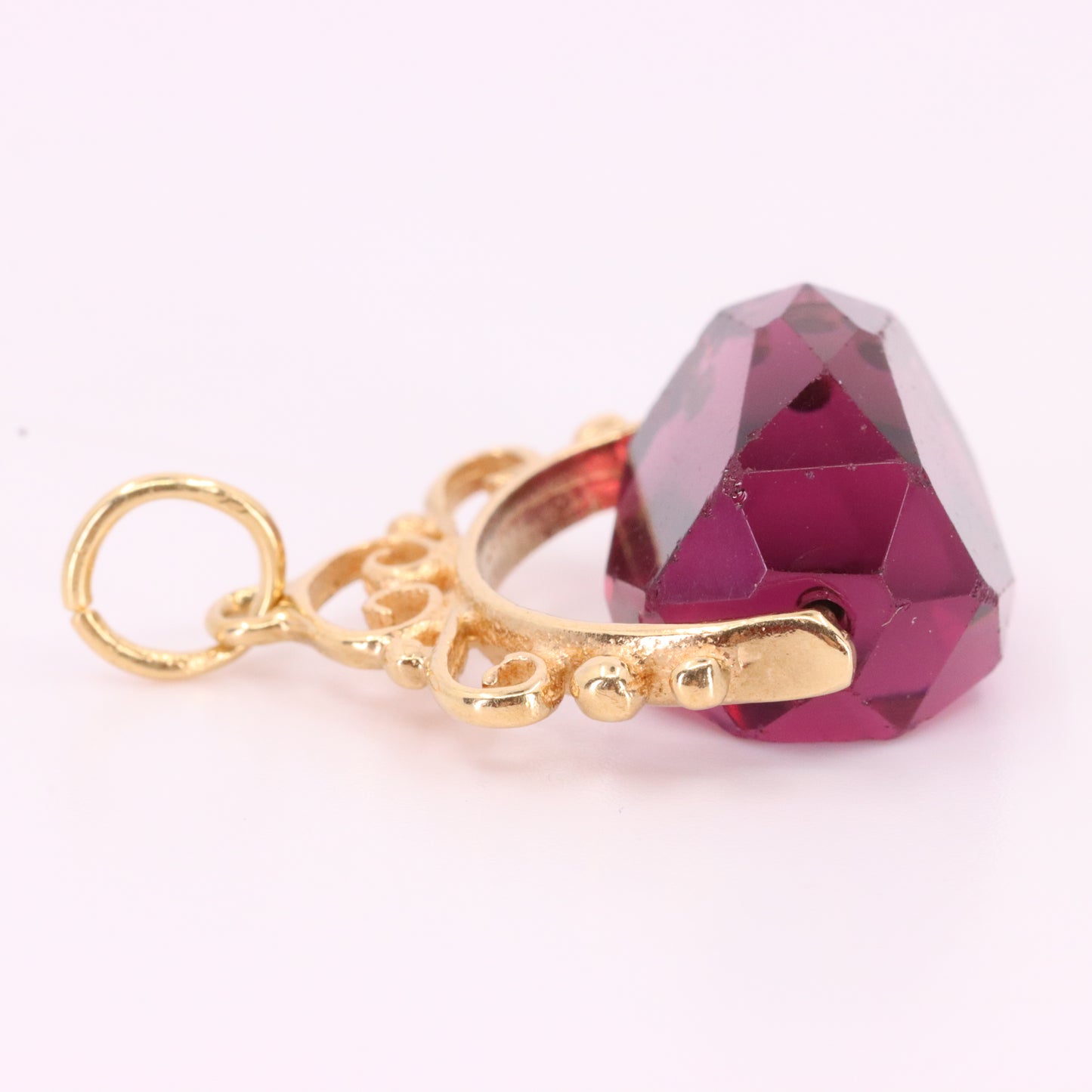 Vintage 9ct Yellow Gold Purple Glass Spinner Drop Fob Charm Pendant Gift