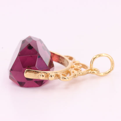 Vintage 9ct Yellow Gold Purple Glass Spinner Drop Fob Charm Pendant Gift