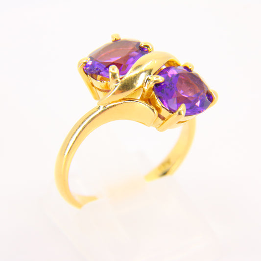 Vintage 18ct Amethyst Gold Dress Ring 18 Carat Yellow Gold Sizeable UK Size N