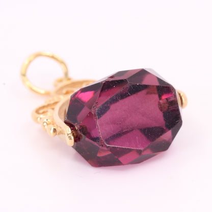 Vintage 9ct Yellow Gold Purple Glass Spinner Drop Fob Charm Pendant Gift