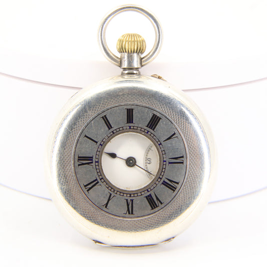 Antique Swiss 935 Silver Demi Hunter Pocket Watch Swiss Lever Movement K&CIE