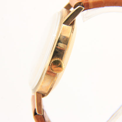 Vintage 9ct Gold Garrard London Automatic Gents Wristwatch Date Indicator Leather Strap