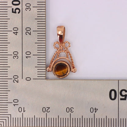 Vintage 9ct Hallmarked Gold Tiger Eye White Agate Spinner Pendant Fob Charm Gift