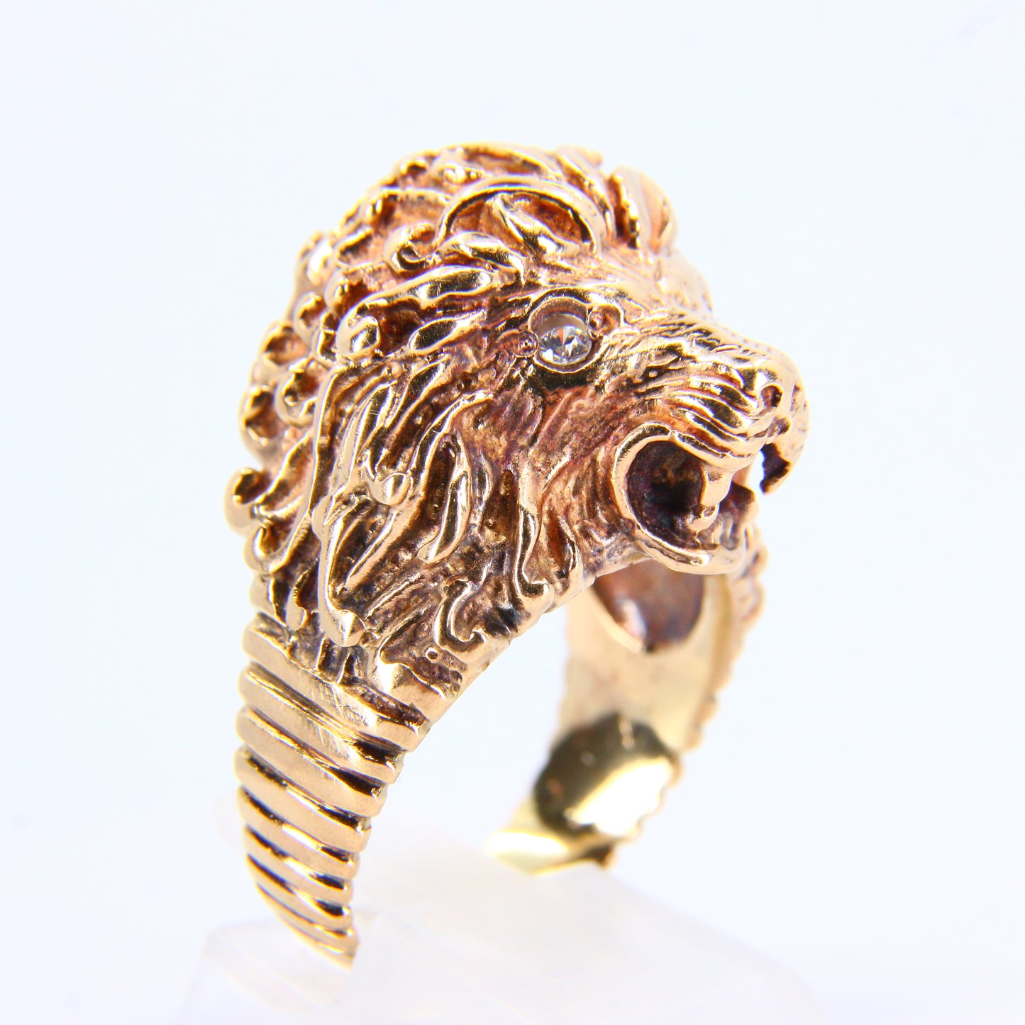 Vintage 9ct Gold Lion Head Ring Cubic Zirconia Eyes 9 Carat Yellow Gold UK Size T Boxed Gift