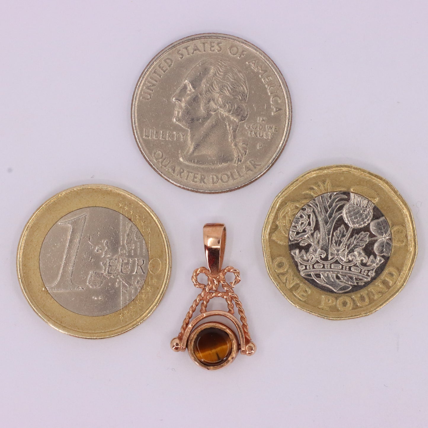 Vintage 9ct Hallmarked Gold Tiger Eye White Agate Spinner Pendant Fob Charm Gift
