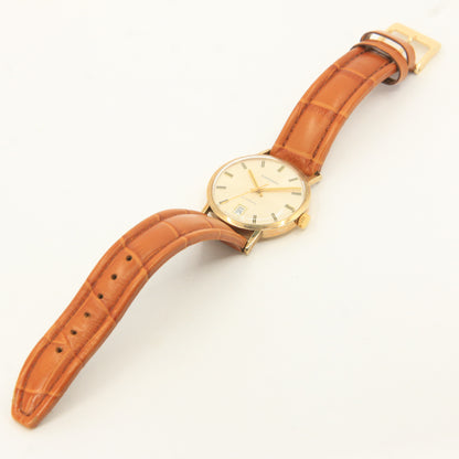 Vintage 9ct Gold Garrard London Automatic Gents Wristwatch Date Indicator Leather Strap