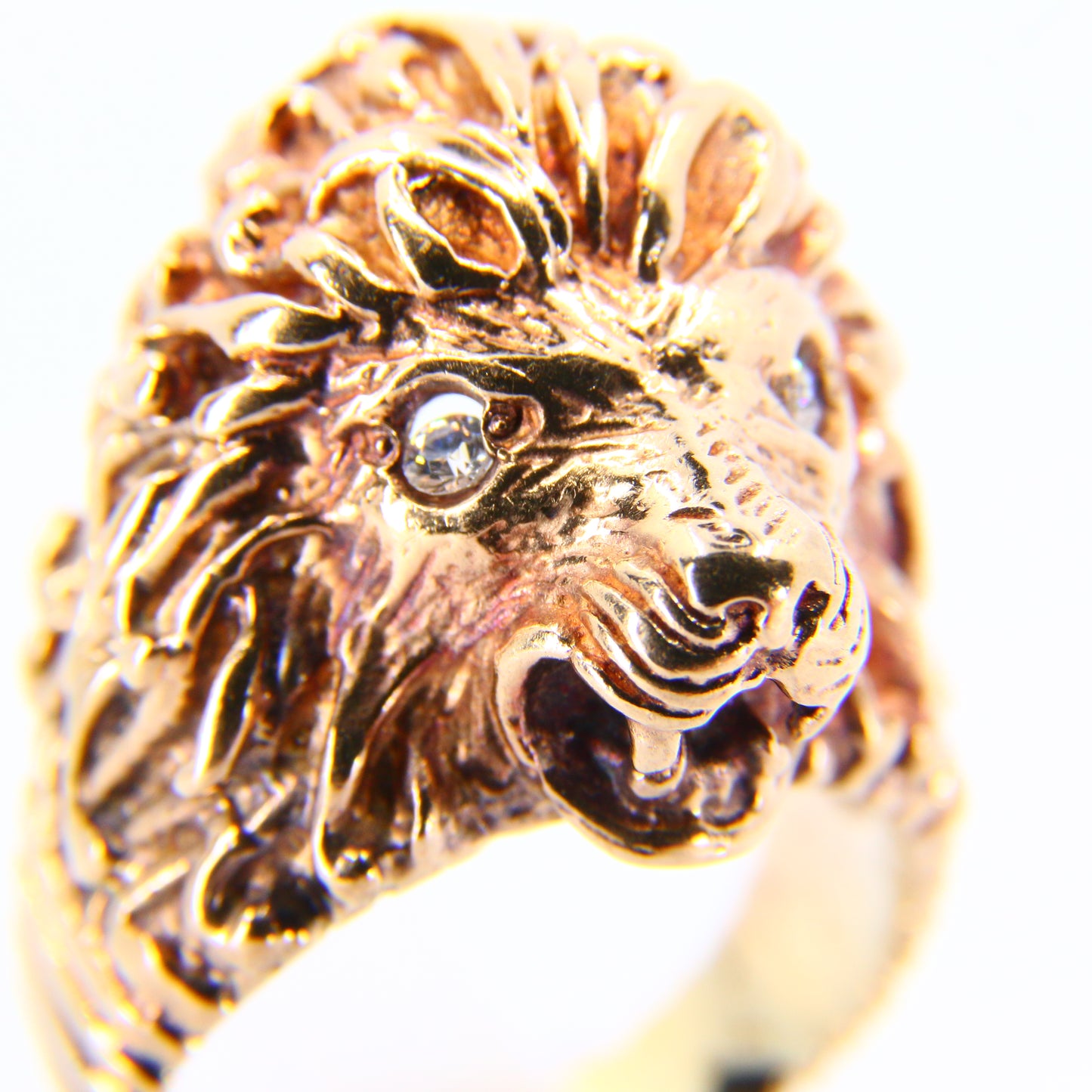 Vintage 9ct Gold Lion Head Ring Cubic Zirconia Eyes 9 Carat Yellow Gold UK Size T Boxed Gift