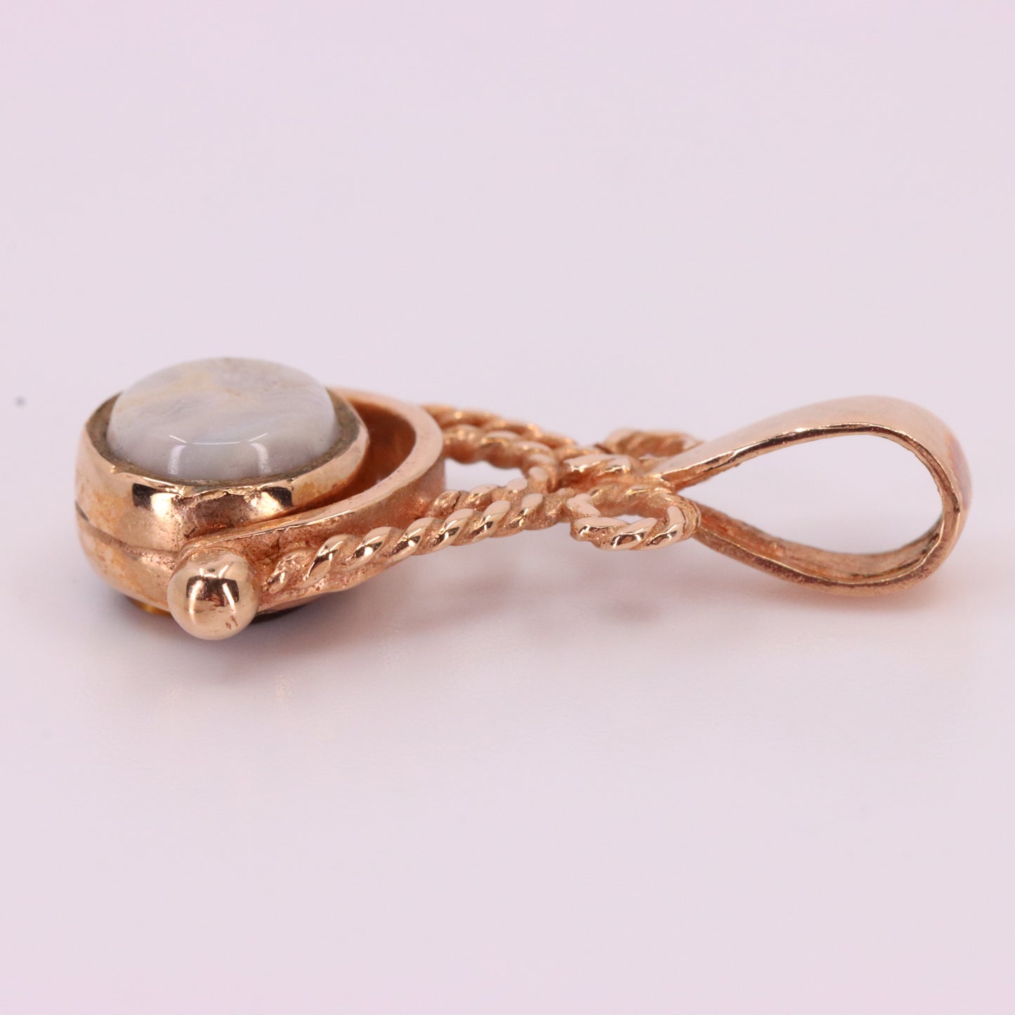 Vintage 9ct Hallmarked Gold Tiger Eye White Agate Spinner Pendant Fob Charm Gift