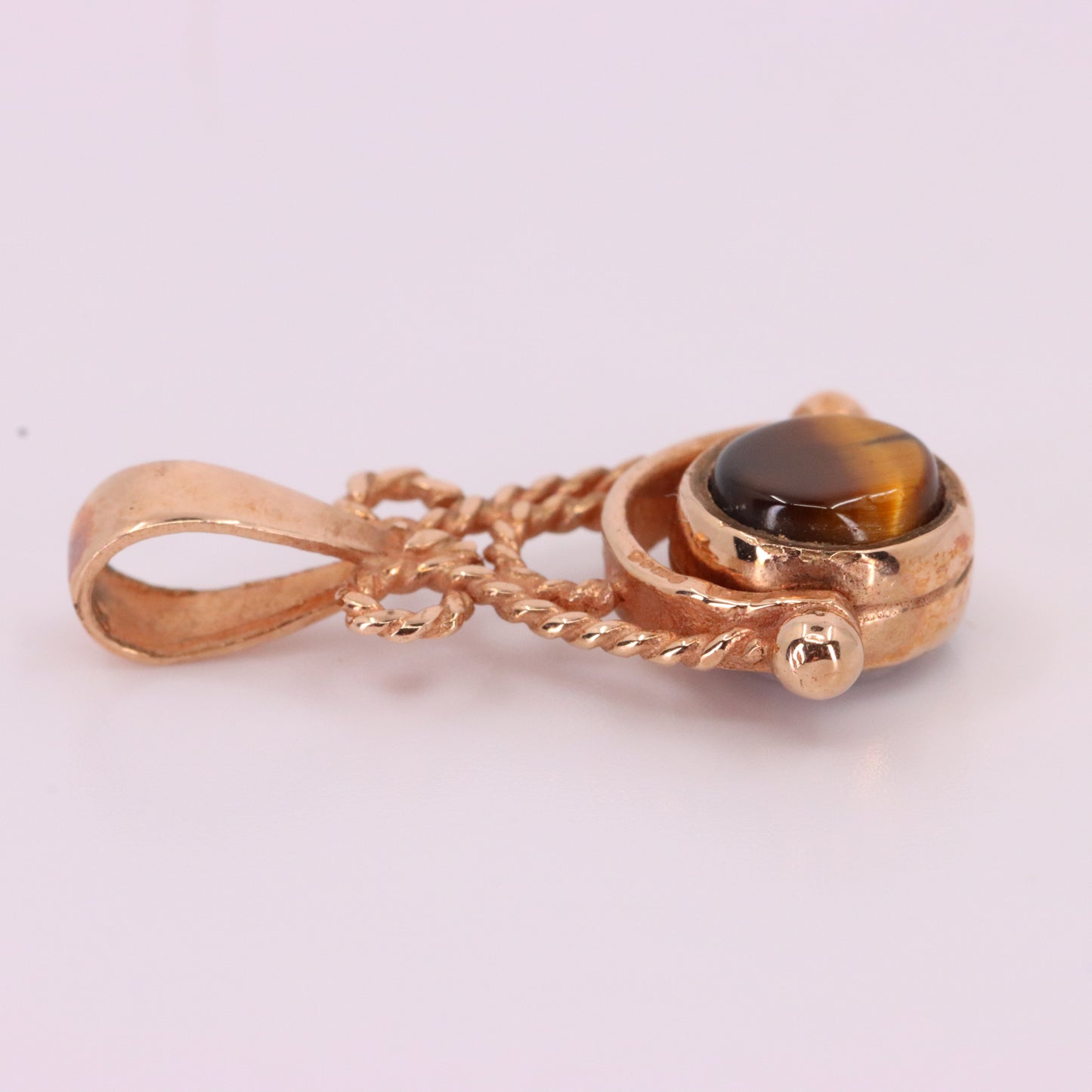 Vintage 9ct Hallmarked Gold Tiger Eye White Agate Spinner Pendant Fob Charm Gift