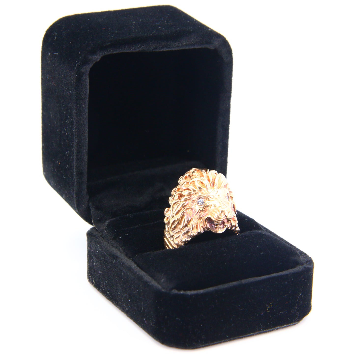 Vintage 9ct Gold Lion Head Ring Cubic Zirconia Eyes 9 Carat Yellow Gold UK Size T Boxed Gift