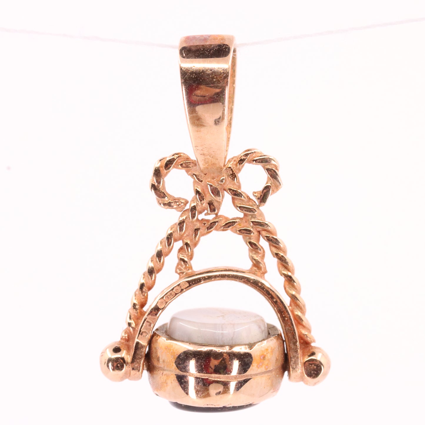 Vintage 9ct Hallmarked Gold Tiger Eye White Agate Spinner Pendant Fob Charm Gift