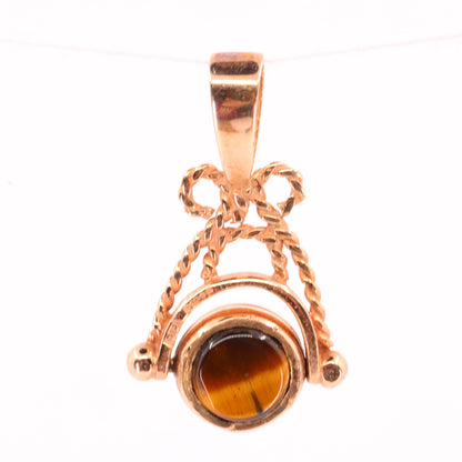 Vintage 9ct Hallmarked Gold Tiger Eye White Agate Spinner Pendant Fob Charm Gift