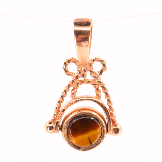 Vintage 9ct Hallmarked Gold Tiger Eye White Agate Spinner Pendant Fob Charm Gift