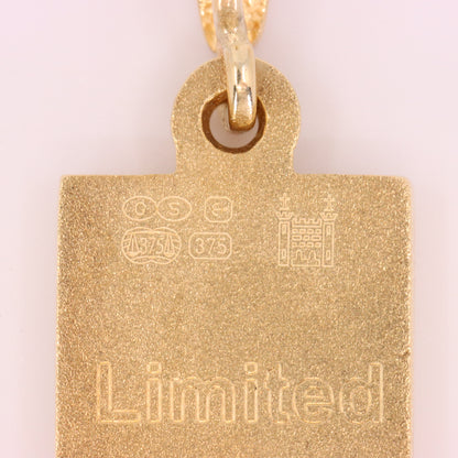 Vintage 9ct Hallmarked Gold Royal Mint Feng Shui Ingot Diamond Pendant Necklace