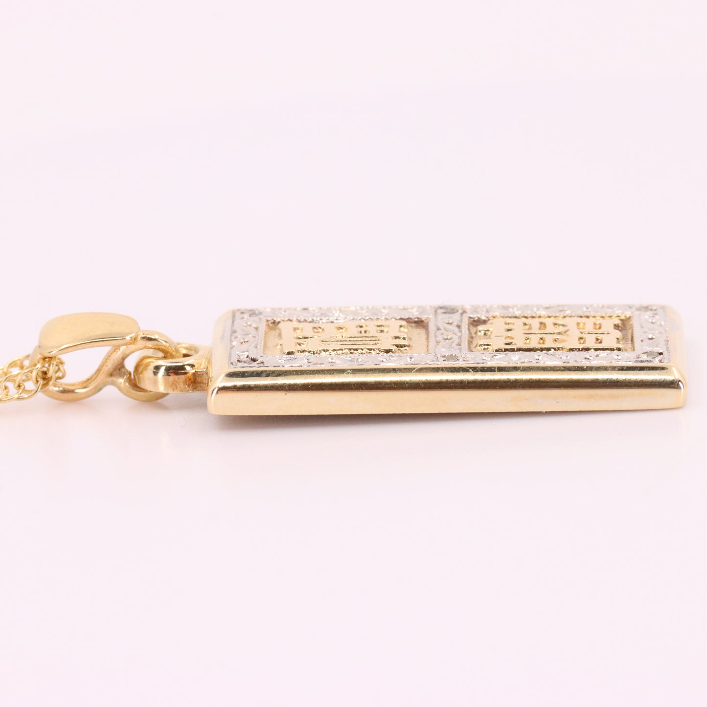 Vintage 9ct Hallmarked Gold Royal Mint Feng Shui Ingot Diamond Pendant Necklace