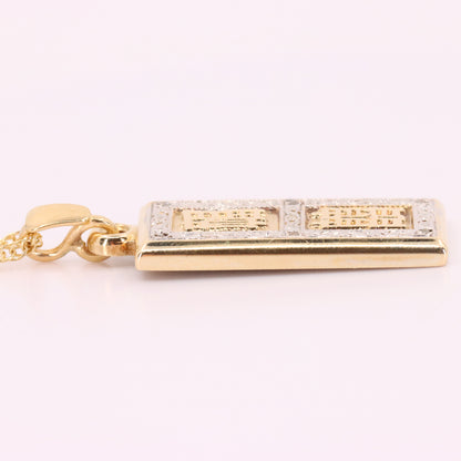 Vintage 9ct Hallmarked Gold Royal Mint Feng Shui Ingot Diamond Pendant Necklace