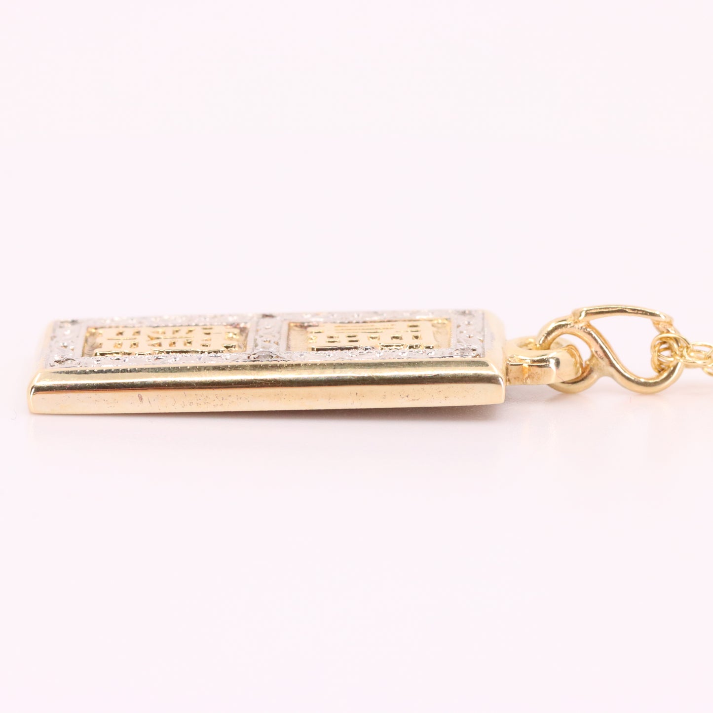 Vintage 9ct Hallmarked Gold Royal Mint Feng Shui Ingot Diamond Pendant Necklace