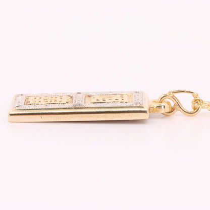 Vintage 9ct Hallmarked Gold Royal Mint Feng Shui Ingot Diamond Pendant Necklace