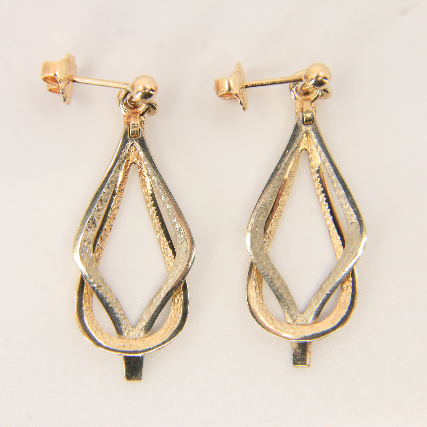 Vintage 9ct Hallmarked Shetland Sheila Fleet Two Tone Gold Drop Earrings Boxed