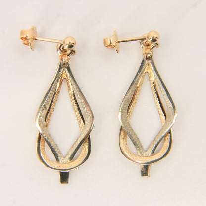 Vintage 9ct Hallmarked Shetland Sheila Fleet Two Tone Gold Drop Earrings Boxed