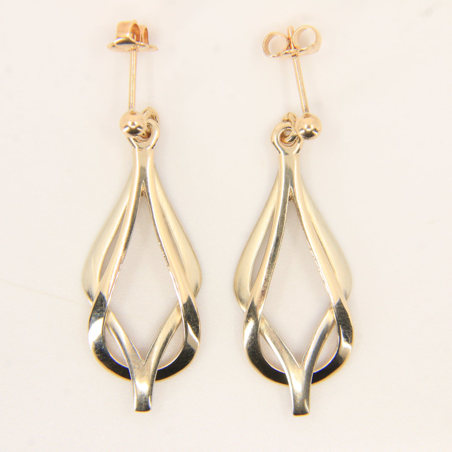 Vintage 9ct Hallmarked Shetland Sheila Fleet Two Tone Gold Drop Earrings Boxed