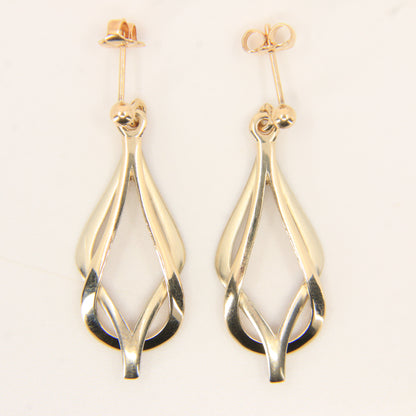 Vintage 9ct Hallmarked Shetland Sheila Fleet Two Tone Gold Drop Earrings Boxed