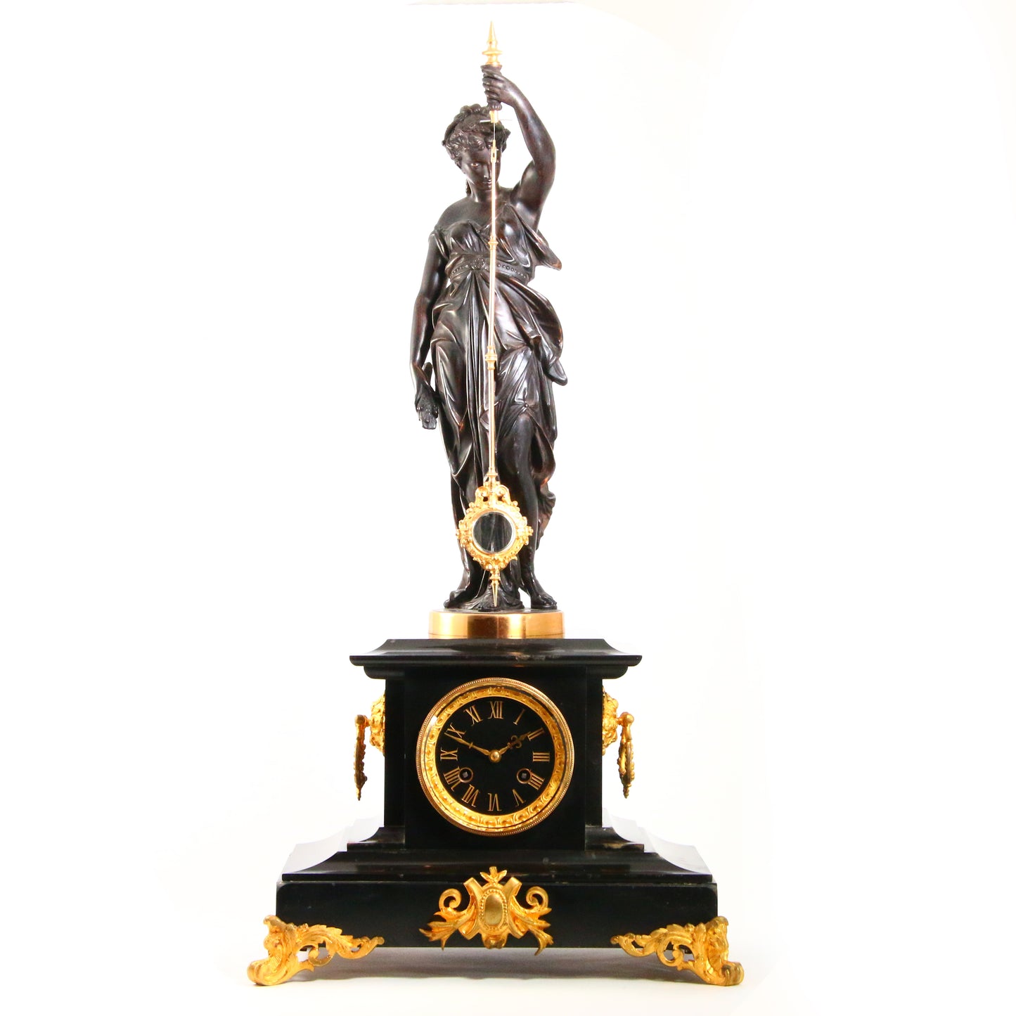 Antique French Mystery Clock Circa 1875 by A.R.Guilmet Black Marble Table Clock